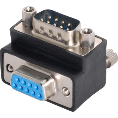 D-Sub RS232 Female 9Pin Down Right Angled 90 Degree Thumbscrew Type to 9Pin Male Extension Adapter Converter Connector