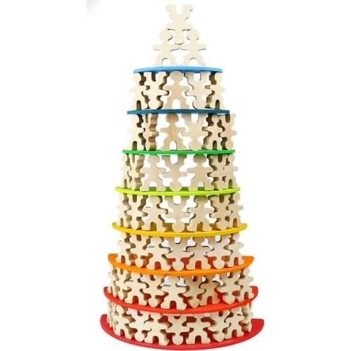 Wooden People Stacking Toys Natural Wood Balance Blocks Kids Montessori Creative Jenga Blocks Stacker Children Educational Toys