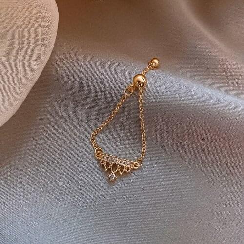 Elegant Shiny Rhinestone Crown Charm Rings for Women Girls Gold Color Metal Beads Hollow Chain Ring Engagement Party Jewelry