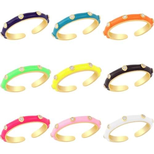 EYIKA Colorful Enamel Slim Stackable Open Rings Pave Shiny Zircon Adjustable Anillo Fluorescent Green Yellow Women Fine Jewelry