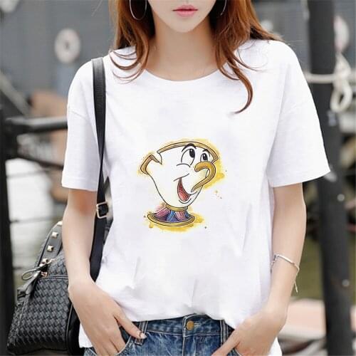 Beauty and the Beast Tshirt Mrs.Potts Print T Shirt Disney Short Sleeve Summer Casual O-neck Tshirts Kawaii Female Tops Tees