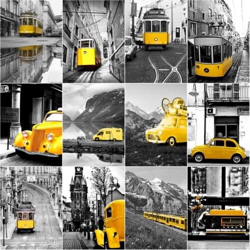 GATYZTORY DIY Painting By Numbers Yellow Bus Automobile Drawing On Canvas HandPainted Painting Art Gift DIY Home Decoration