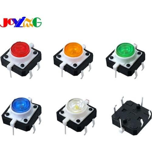 JOYING LIANG 12*12*7MM Push Button Switch with Light 12x12x7 Microswitch Small Button Switch Green Red White Blue 5pcs/lot