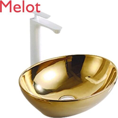 Chinese Factory Qualified Ceramic Sanitary Ware Vessel Decoration Design Bathroom Gold Color Art Basin