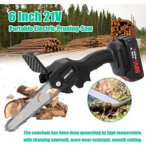 KKmoon 21V 6inch Portable Electric Pruning-Saw 388VF Small Wood Spliting Chainsaw Brush Motor One-handed Woodworking Tool
