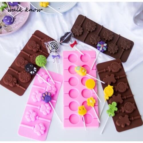 Round Heart Silicone lollipop Mold Bake Bakeware Tool Bear Lolipops Cake Molds Flower Candy Chocolate Molds Cake Decorating