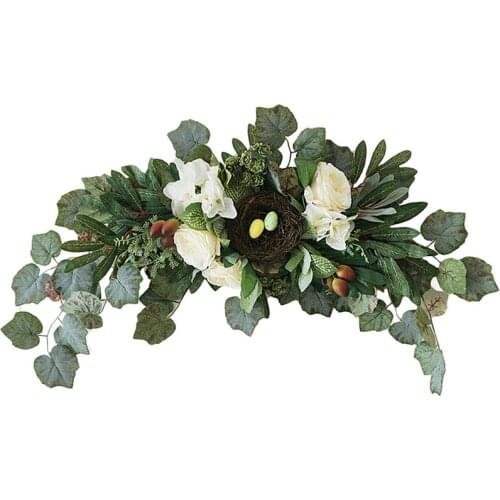 Hot YO-Artificial Floral Swag, Handmade Floral Garland Decorative Swag with Green Leaves for Front Door Wall Wedding Home Decor