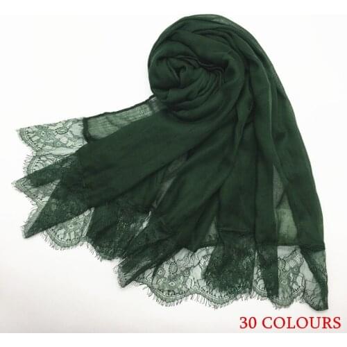 Hot sale fashion luxury floral lace edges solid shawl viscose muslim women scarf hijabs wraps Eid gifts 100pcs/lot fast shipping