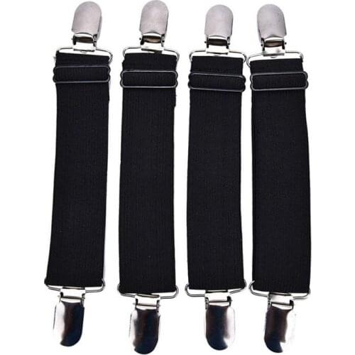 Sheet Straps Adjustable Bed Corner Holder Elastic Straps Fasteners Clips Grippers Mattress Cover Sheet Bed Suspenders, Black, Pa