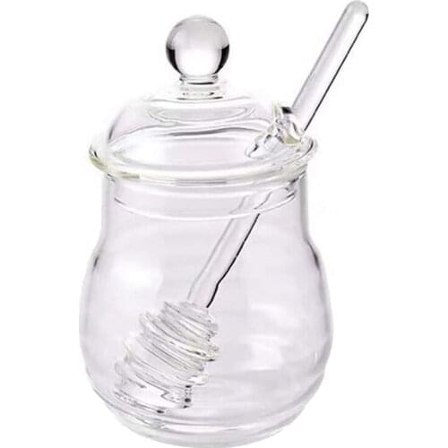 Honey Jar with and Lid Crystal Honey Pot Beehive Honey Syrup Container for Home Kitchen