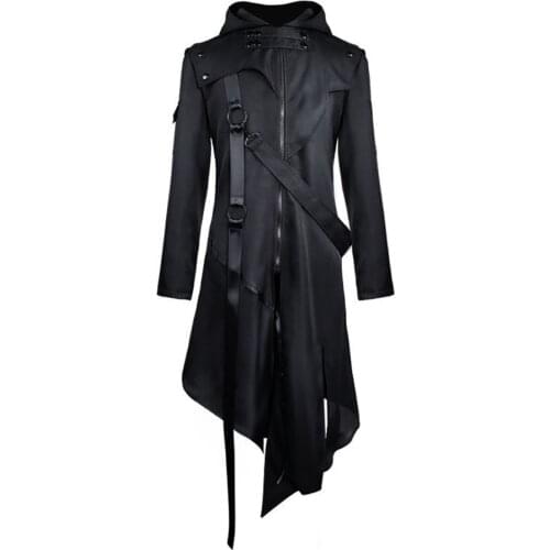 2021 Spring Autumn Men Long Jacket Halloween Medieval Retro Black Windbreaker Gothic Cosplay Hooded Coat Plus Size 5XL