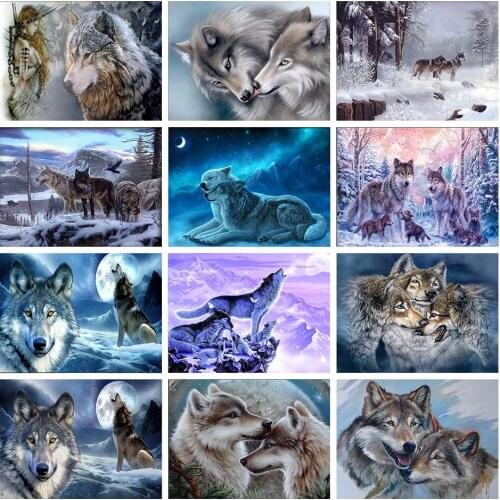 5D DIY Diamond Painting Wolf Cross Stitch Kit Full Drill Square Embroidery Animals Mosaic Art Picture of Rhinestones Decor Gift