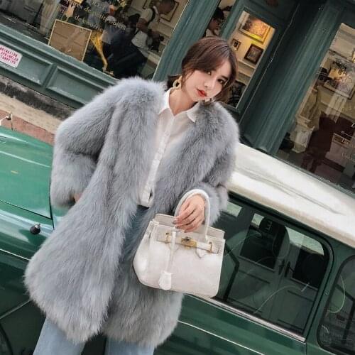 Real Fox Fur Warm Winter Coat Korean Long Coats Women Clothes Autumn Vintage Pink Jacket Chaqueta Mujer MY1078