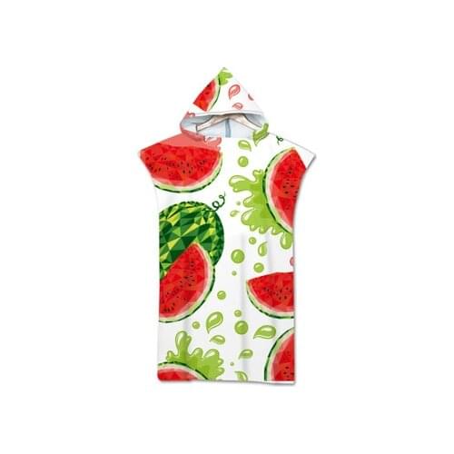 New Watermelon 3D Printed Microfiber Beach Poncho Towel Quick Drying Changing Robe Hooded Bath Towels For Swim Surf Water Sport