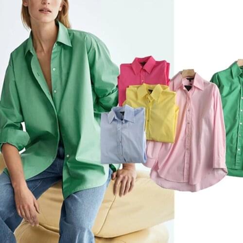 Jenny&Dave Autumn Shirt Women England Style Fashion Candy Color Solid Cotton Causal Blouse Women Blusas Mujer De Moda Tops