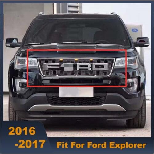 High Quality ABS Front Middle Grille Racing Grills Honeycomb Mesh With LED Lights For Ford Explorer 2016 2017
