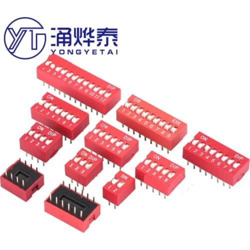 YYT 10PCS Slide Type Switch DS-1 2 3 4 5 6 7 8 9 10 12 Bit 2.54mm Position Way DIP Red Pitch Toggle Switch Red Snap Switch