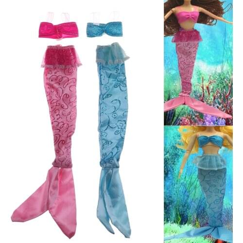 Handmade Mermaid Tail Dress Dolls Party Dress Gown Skirt Clothes For Doll Accessories Baby Toy 1Set