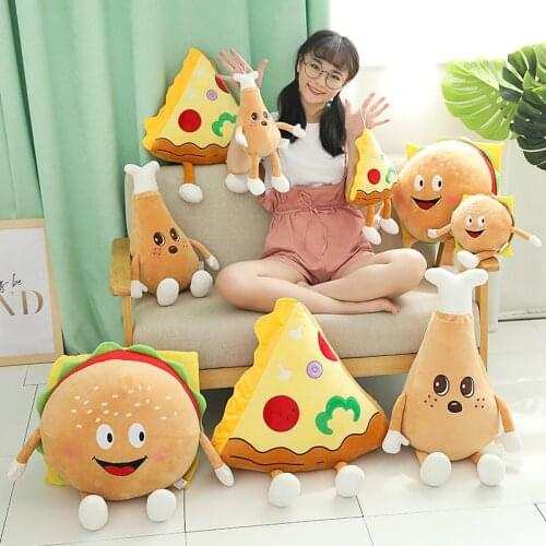 Hot Cute Cartoon Plush Hamburger French Fries Chicken Leg Toy Stuffed Food Popcorn Pizza Pillow Cushion Kids Toys Birthday Gift