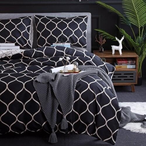 Nordic Black Grid Bedding Adults Bedclothes Bed Comforter Soft Pillowcase Duvet Cover US Twin Lattice Bedding Set