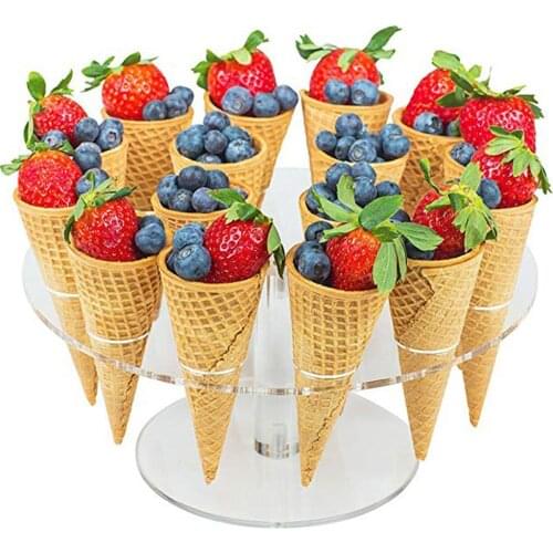 16-Hole Practical Round Ice Cream Candy Acrylic Holder Cupcake Ice Cream Cone Holder Stand For Party Buffet Display Kitchen Tool