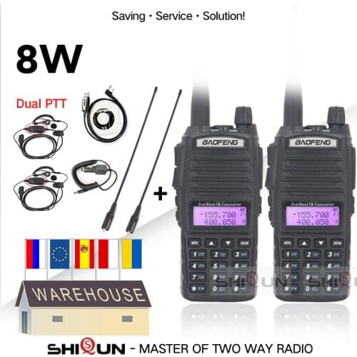 2pcs Baofeng UV-82 Walkie Talkie 8W Radio UV 82 Dual PTT Two Way Radios Tri Power Dual Band Radio 10 KM Baofeng UV82 Upgrade 8W