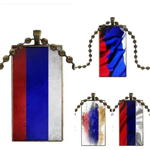 Russia Flag For Lovers Girl Friend Best Gift Necklace With Bronze Plated Glass Cabochon Choker Long Pendant Rectangle Necklace