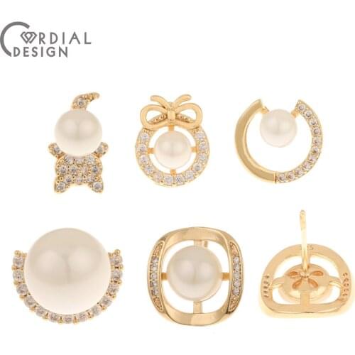 Cordial Design 30Pcs DIY Earrings Making/Jewelry Accessories/Hand Made/Genuine Gold Plating/Imitation Pearl/CZ Earrings Stud