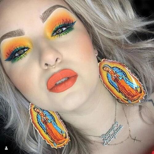 New Virgin Mary Drop Earrings for Women Acrylic Vintage Trendy Jewelry Exaggerate Accessories