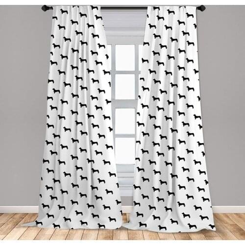 Dog Lover Curtains Monochrome Dachshund Silhouettes Breed Dog Domestic Canine Pattern Active Pet Window Drapes for Living Room