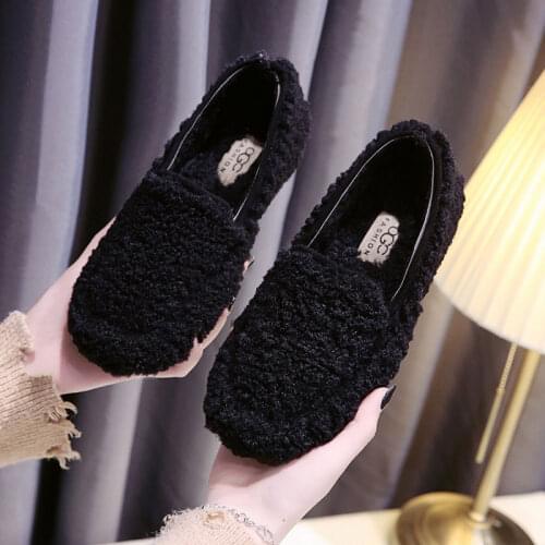 Fluffy Women Shoes Fashion Chain Warm Fur Flat Shoes Woman Indoor Slippers Causal Home Lady Shoes