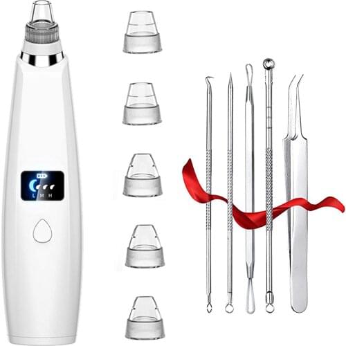 Blackhead remover Pore Cleaner USB Rechargeable With LED Display 6 Replaceable Heads and 3 Modes, with 5 Blackhead Needle Kit