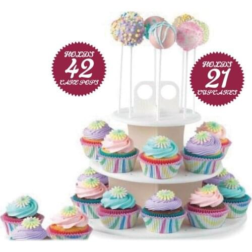 High Quality 3 Tiers Snack Server 21pcs Cupcake Stand 42pcs Cake pop Stands Lollipop Holder white round assemble