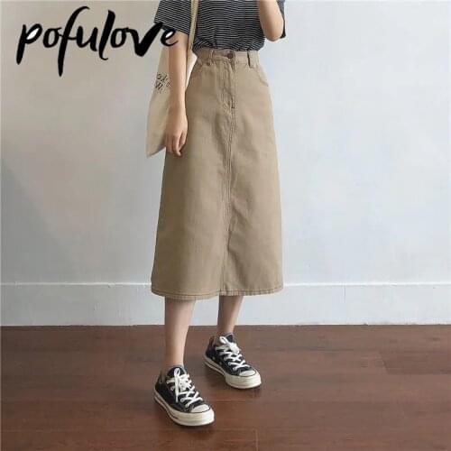 Demin Skirt Women Plus Size Skirts 4XL Midi Long Jeans Skirt A Line Brown Vintage Korean Fashion Mujer Faldas Summer Clothes New