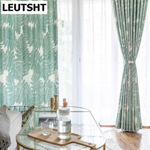 Nordic Style Curtains for Living Dining Room Bedroom Thick Cotton and Linen Printed Curtains Door Curtain Green Printed Curtains