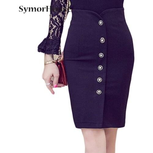 Plus Size Women Office Skirts 5XL Fashion Knee Length High Waist Women Bodycon Pencil Skirt Single Breasted Open Slit OL Skirt