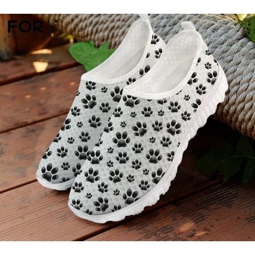 FORUDESIGNS Paw Themed Print Design Women Summer Flats Shoes Casual Sneakers Air Mesh Slip-on Female Walking Beach Loafers Shoes