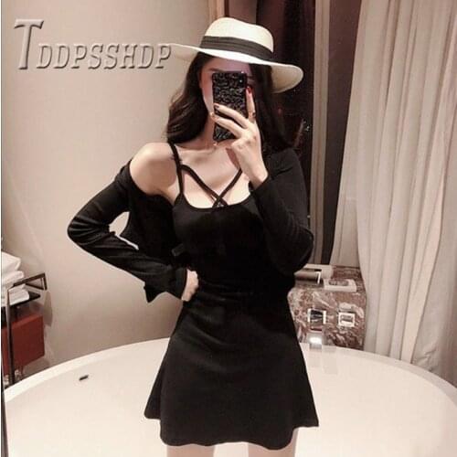 2019 Spring Summer Women Sets Black Dress and Coat Female Sets