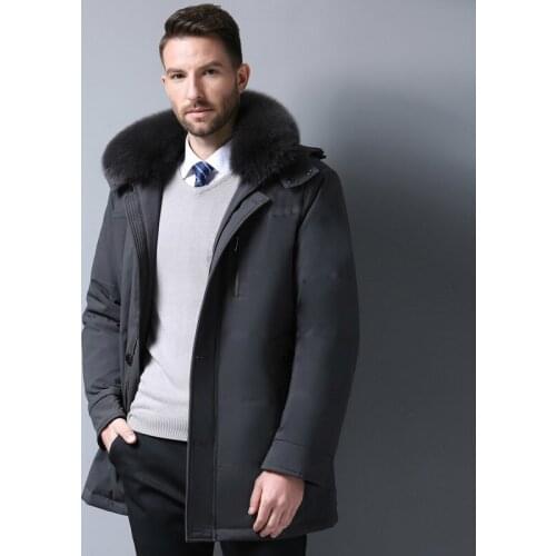 Winter Coat Mens Down Jacket Plus Size Long Down Coat with Real Fox Fur Hood Middle-aged Detachable Liner Parka KJ659