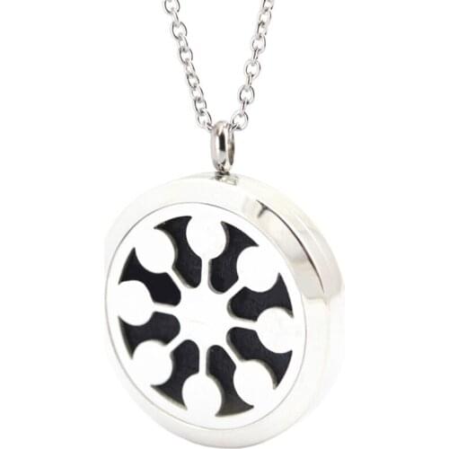 10pcs 30mm Round Silver Turntable Snowflake Aromatherapy Oils Stainless Steel Perfume Diffuser Locket Necklace Pendant