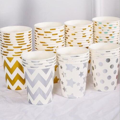 10pcs/set Bronzing Party Cup 250ML Disposable Cups Dot Craft Paper Cup For Juice Milk Party Supplies