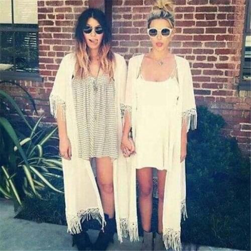 2017 Sexy Cotton Bathing Suit Cover ups Summer Beach Dress Tassel Trim Bikini Swimsuit Cover up Beach wear Pareo Sarong Tunics