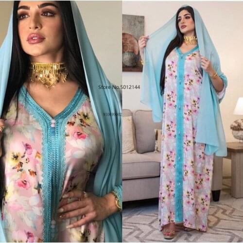 2021 Ramadan Print Abaya Dubai Eid Mubarak Islam Kaftan Abayas for Women Muslim Dress Caftan Marocain African Robe Longue Femme