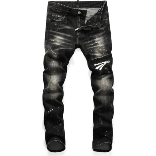 2021Hot Mens pants Dsq ripped patch painted varnished mens jeans
