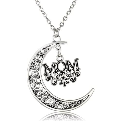 24PC Wholesale Mom Letter Hollow Heart Moon Pendant Chain Necklace Family Women Jewelry For Mothers Day Mommy Mama Gifts Charm