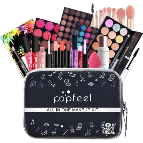 25PCS Foundation Makeup Set Lipstick Eyeshadow Eye Shadow Lip Gloss Eyeliner Powder Puff Starter Makeup Kit With Cosmetics Bag