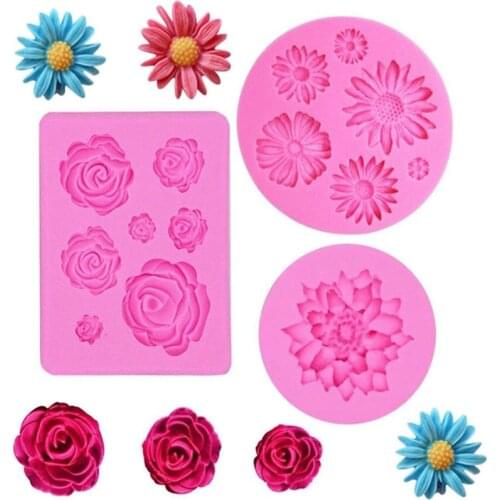 3pcs/lot Flower Silicone Cake Fondant Resin Molds Roses Flower Mold Daisy Flower Molds Small Flower Molds Jewelry Art Tools