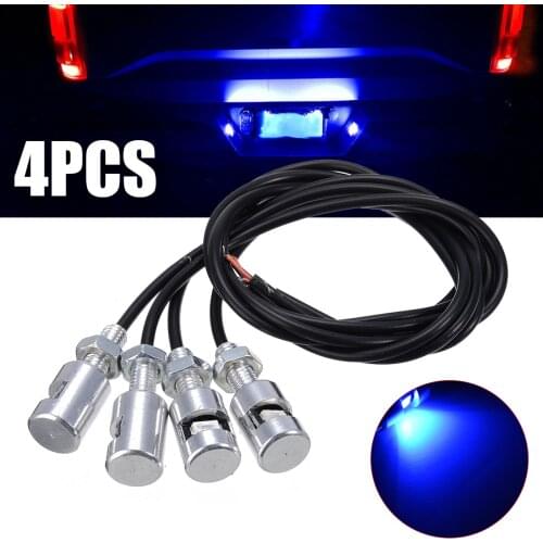 4pcs Blue LED Car License Number Plate Screw Bolt Light 12V 2 Wires Motorcycle Nut Lamp Bulb
