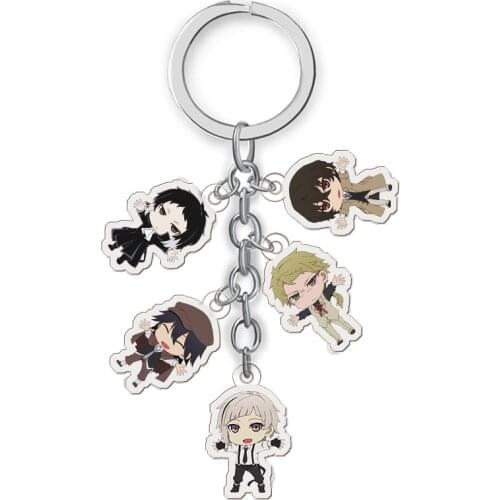 5 Pcs/Set Japanese Anime Bungou Stray Dogs Acrylic Keychain Pendant Cartoon Figure Key Holder Anime Around
