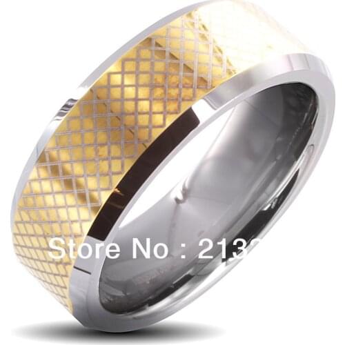 Free Shipping Buy Cheap Discount Price USA HOT Selling 8MM Men&Womens New Golden Pattern Beveled Two Tone Tungsten Wedding Rings